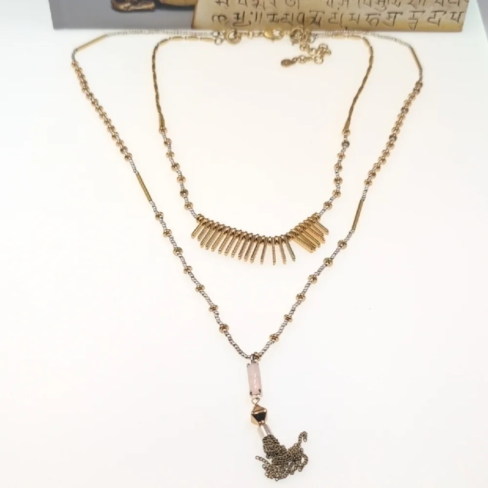 Stella & Dot Gold and Silver Layered Necklace Wear 3-ways Together Or Separate